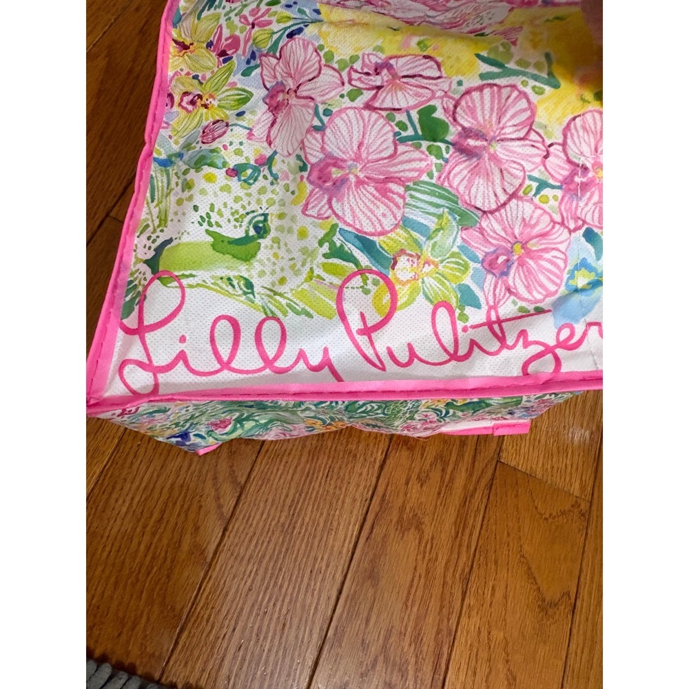 Lilly Pulitzer Reusable Shopping Tote Bag Pink Floral Tiger Print Small 12x10x5 - Picture 7 of 8